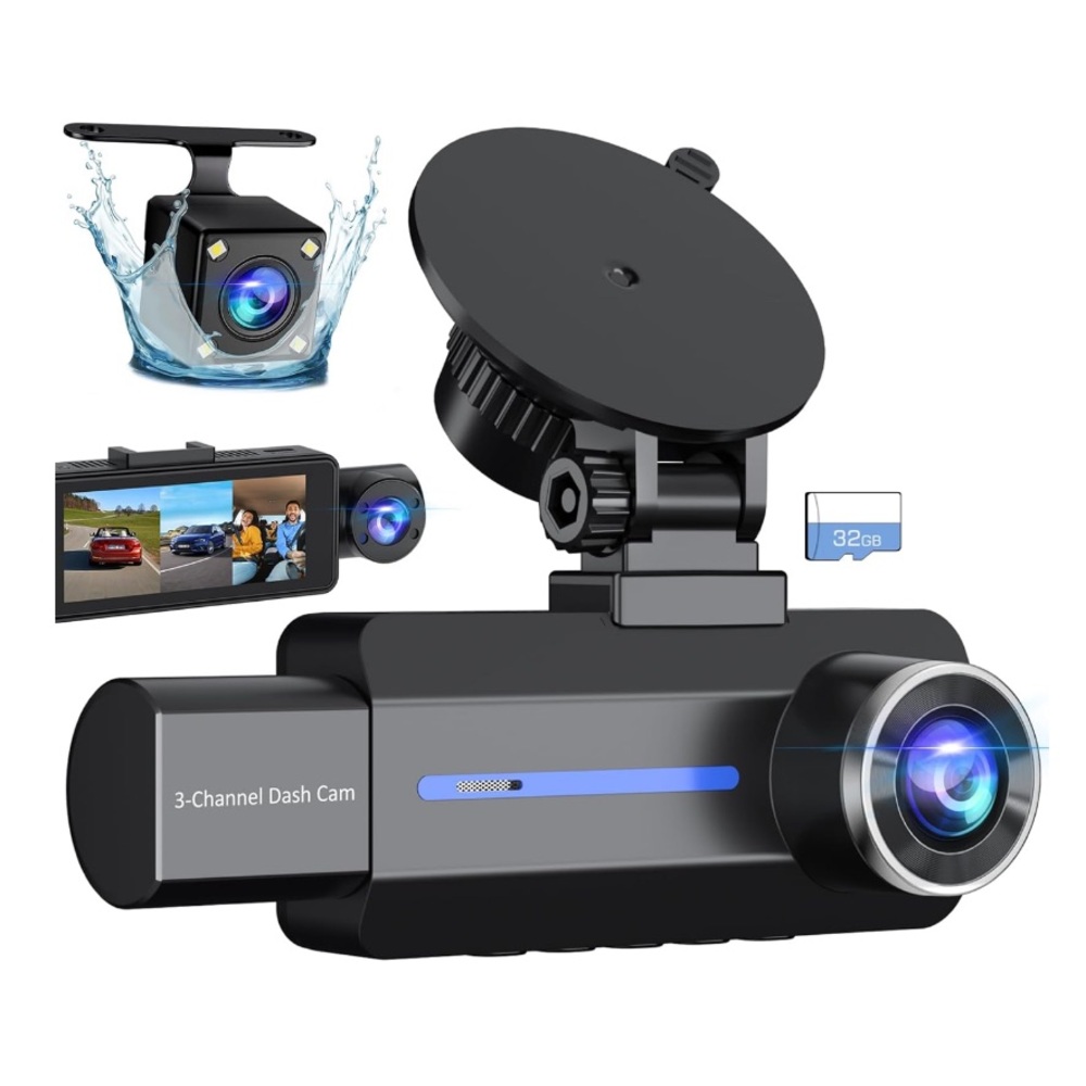 NIB 2.5K 3 Channel Dash Camera Dash Cam Car Camera Parking Monitor Front & Rear